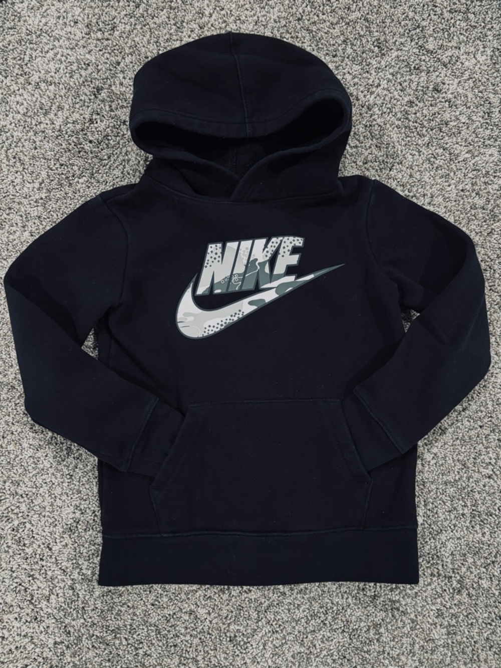 Nike Kids Navy Hoodie with Grey & White Logo